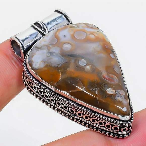 New Ocean Jasper Antique Design 925 Silver Pendant. - Picture 14 of 14